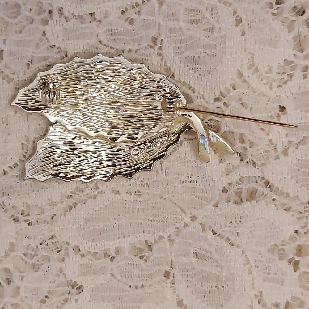 Vintage Sarah Coventry Leaf Brooch Woodgrain Wood Look Details - Picture 4 of 5